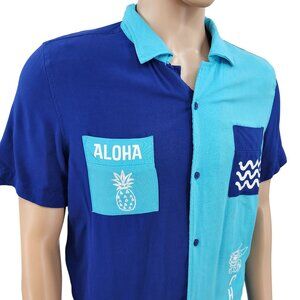 Disney Our Universe Mens Lilo & Stitch Aloha Color Block Button-Up Shirt Small